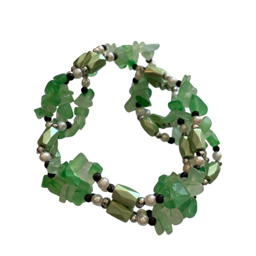 Green Magnetic Beaded Bracelet/Necklace with Pearl and Sea Glass Style Beads